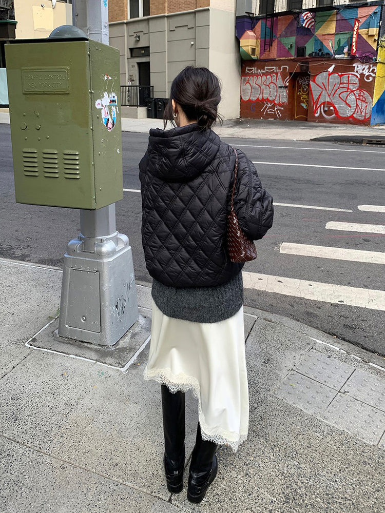 光澤感蕾絲邊不對稱細節半裙