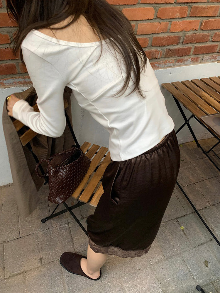 美色光澤蕾絲細節中裙