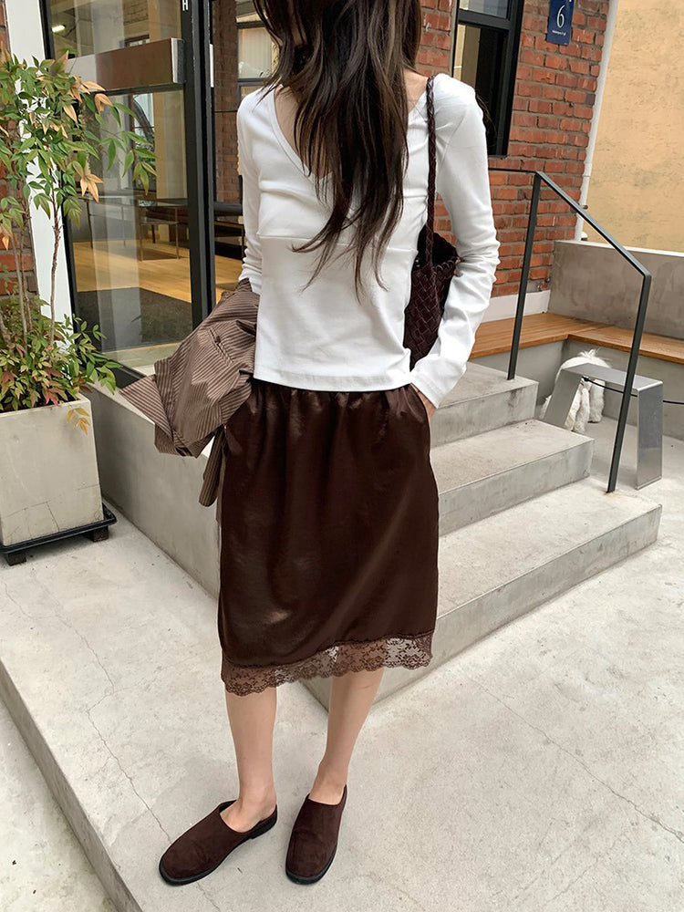 美色光澤蕾絲細節中裙