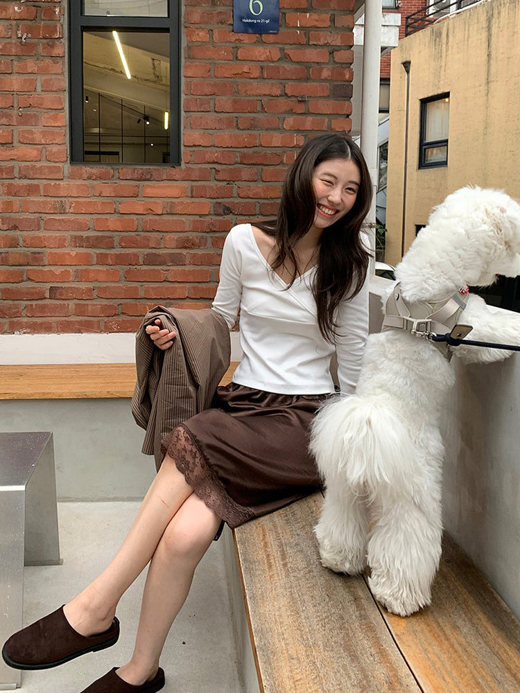 美色光澤蕾絲細節中裙