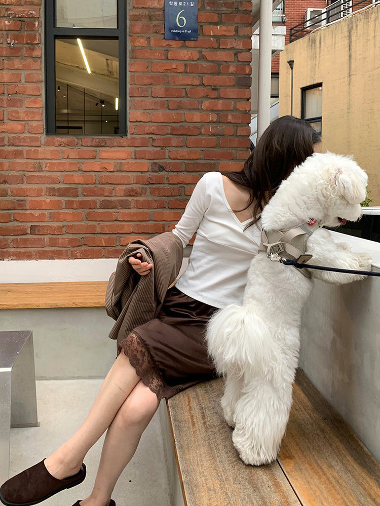 美色光澤蕾絲細節中裙