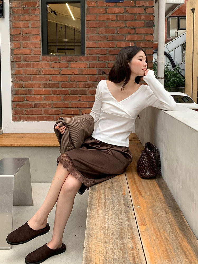 美色光澤蕾絲細節中裙