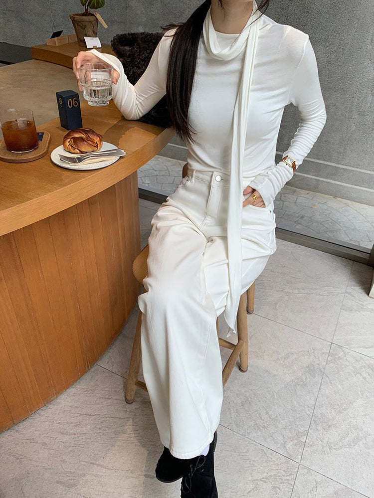 交疊領巾細節修身上衣