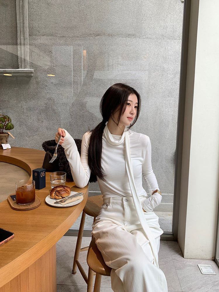 交疊領巾細節修身上衣