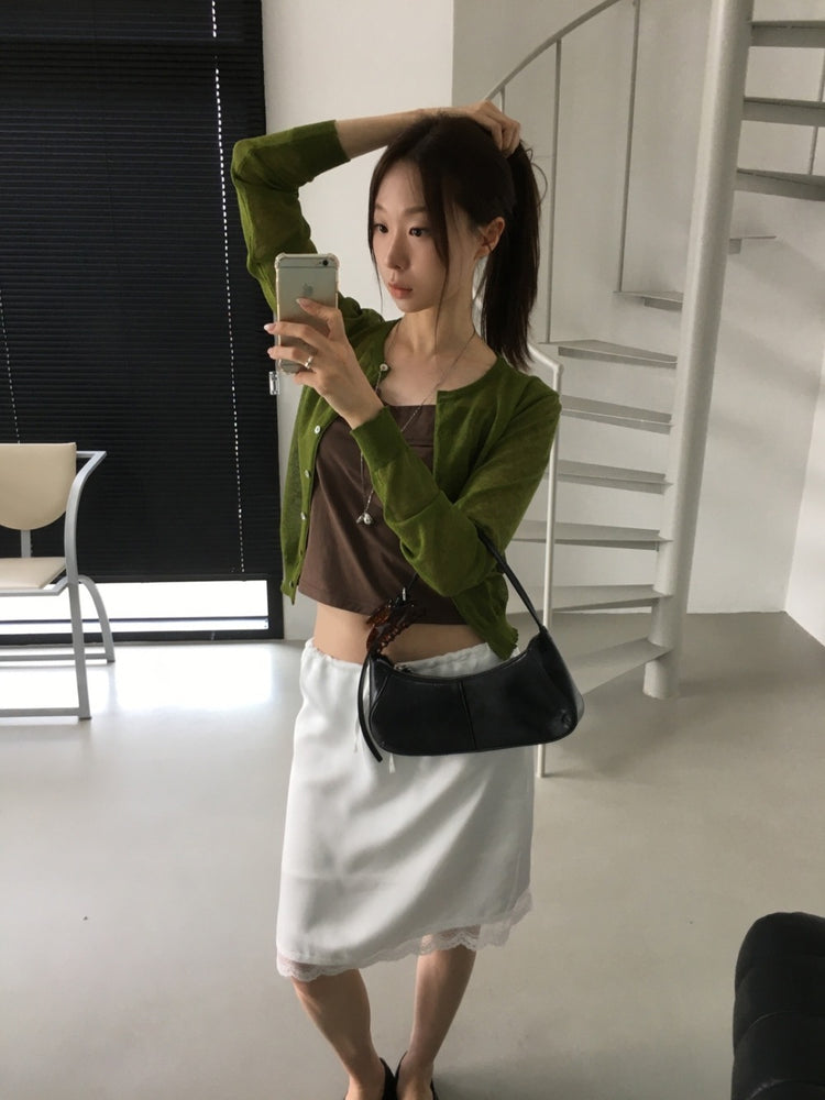 透膚圓領排鈕針織外套