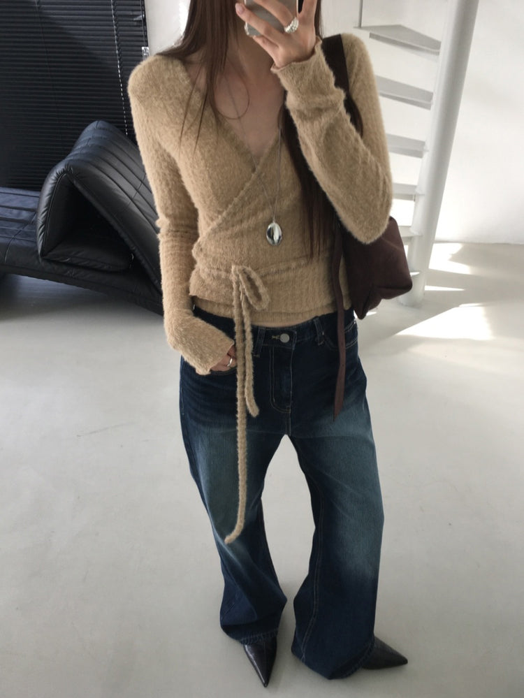 毛絨親膚綁帶細節上衣