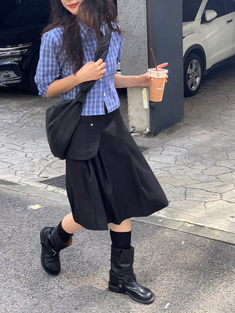 天絲腰包細節百褶中裙