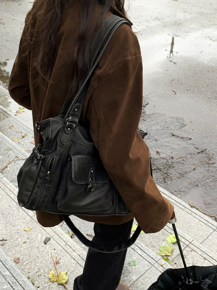 皮質/麂皮質感綁帶西外