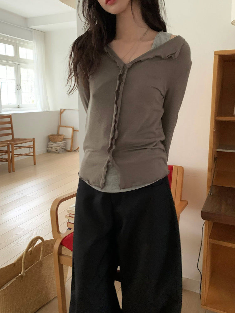 側壓線弧形細節廓形西褲