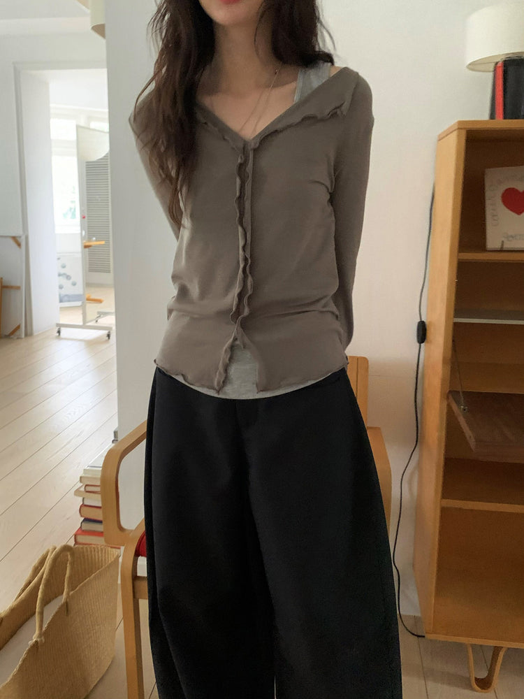 側壓線弧形細節廓形西褲