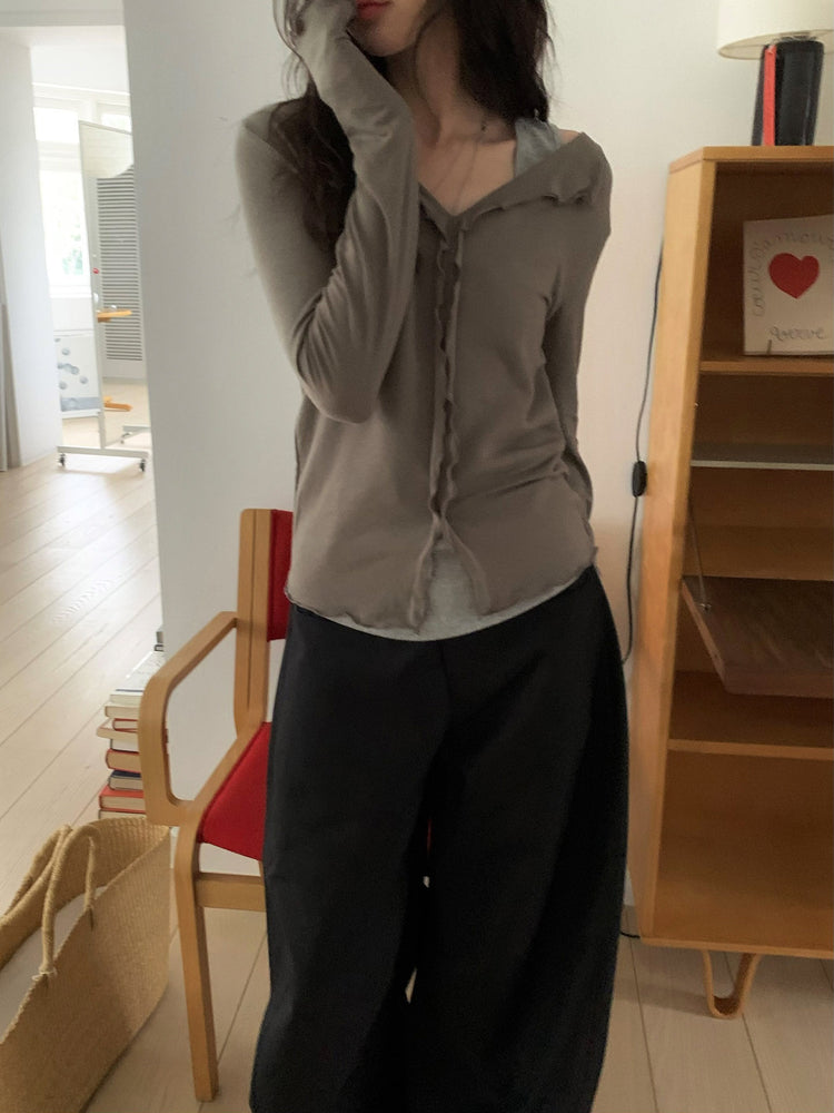 側壓線弧形細節廓形西褲