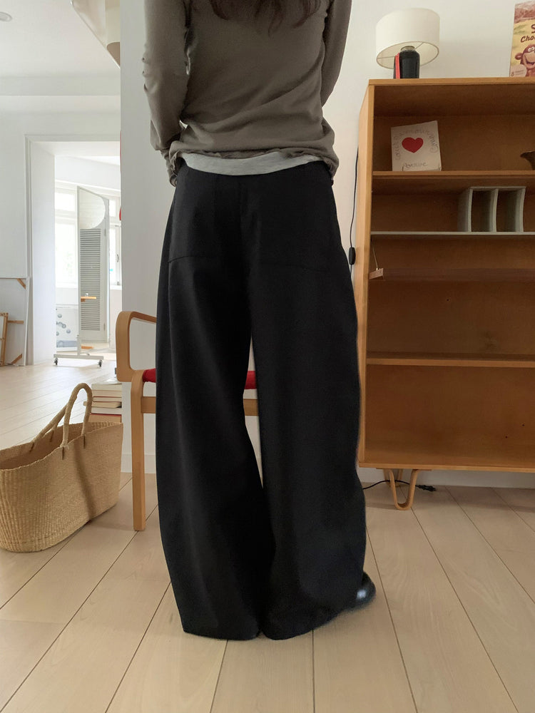 側壓線弧形細節廓形西褲