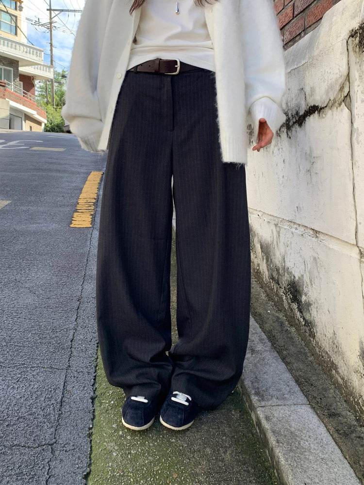 Fw ver.條紋側壓褶細節直褲