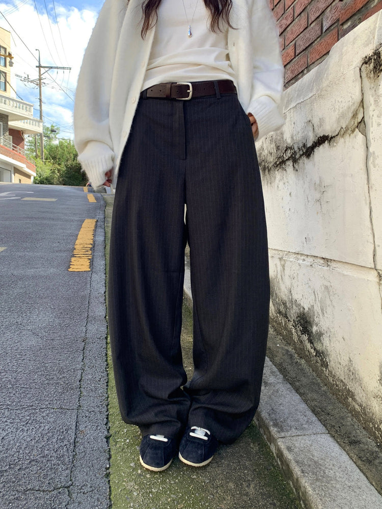 Fw ver.條紋側壓褶細節直褲