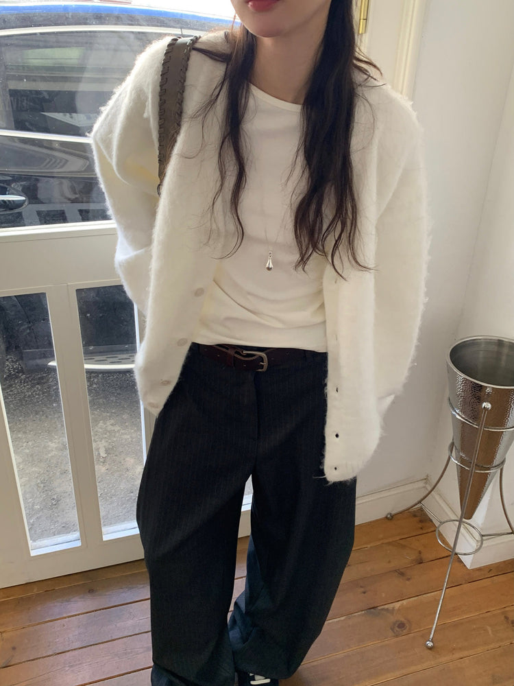 Fw ver.條紋側壓褶細節直褲