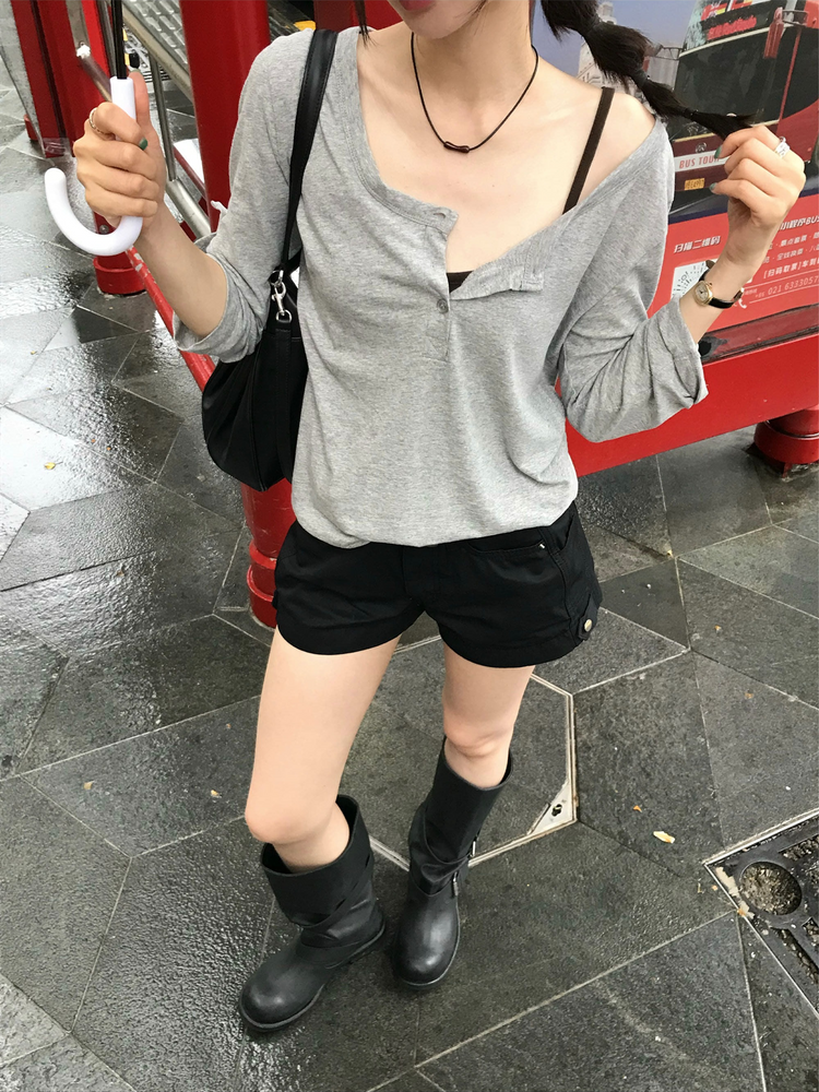 美色亨利領反折袖細節上衣