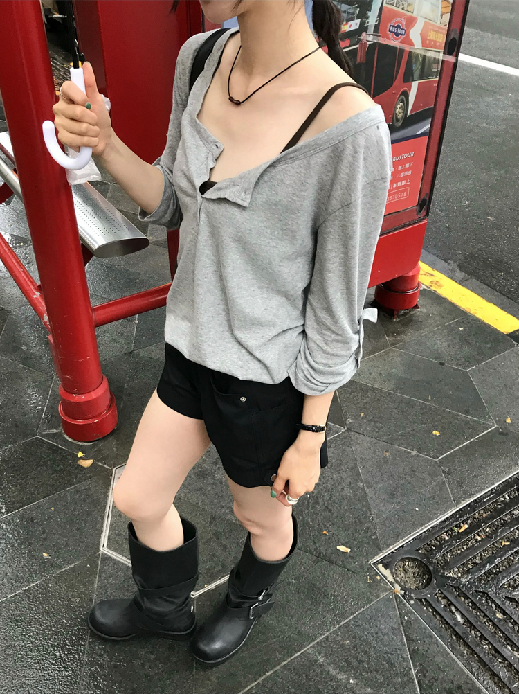 美色亨利領反折袖細節上衣