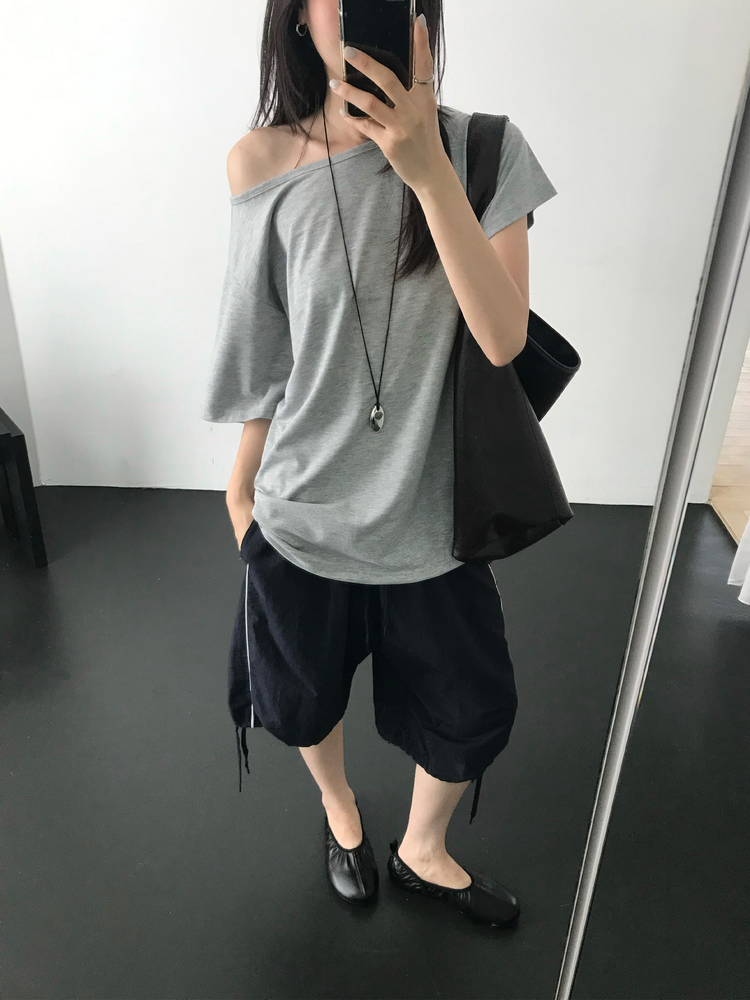 撞色側壓線休閒七分褲