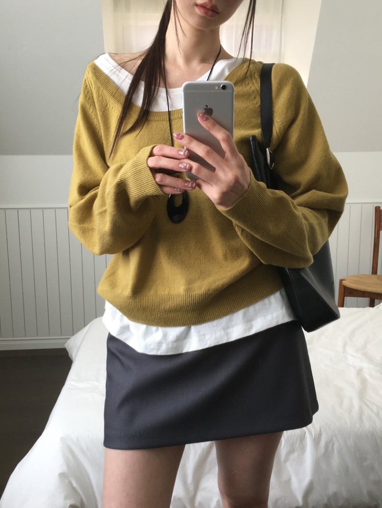美色U領線細節針織上衣