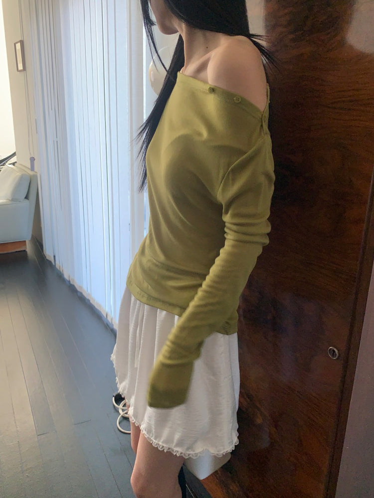 微透美肩側扣鈕細節上衣