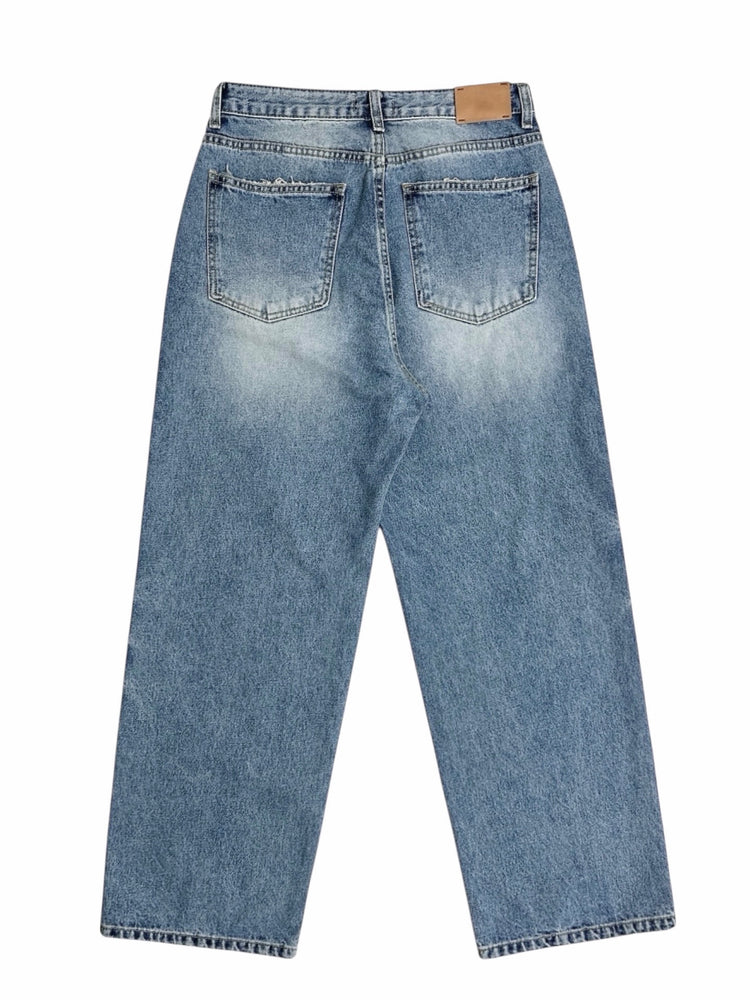 復古美刷色細節隨性牛仔褲