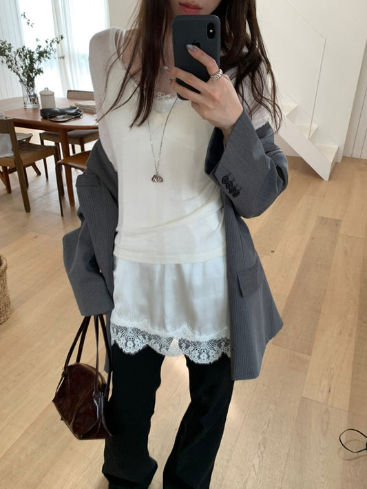 光澤感蕾絲邊修身連身裙