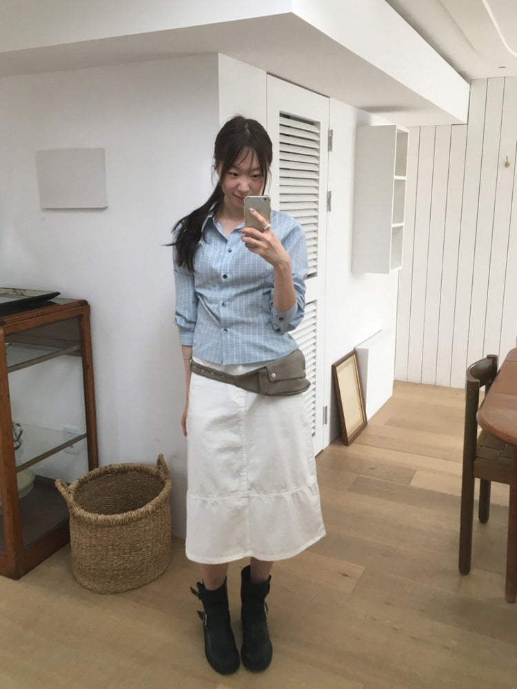 格紋修腰合身襯衫