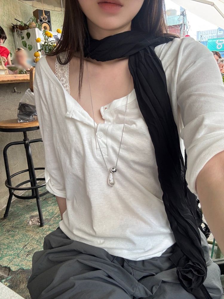 美色亨利領反折袖細節上衣