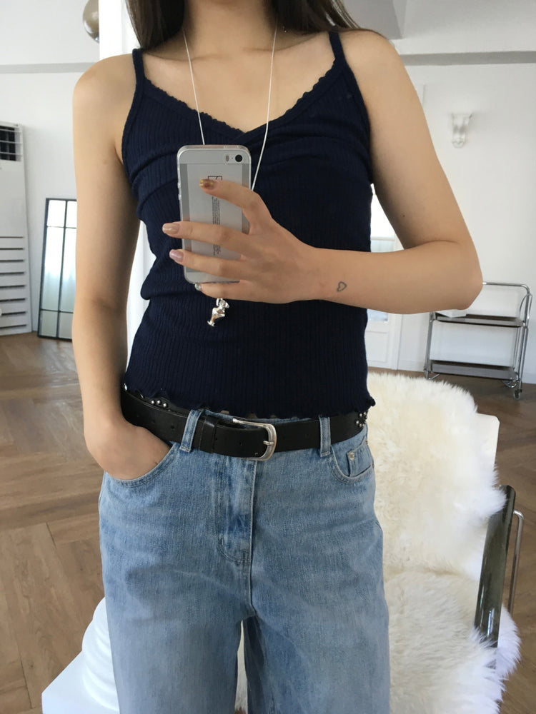 交疊蕾絲捲邊細節背心