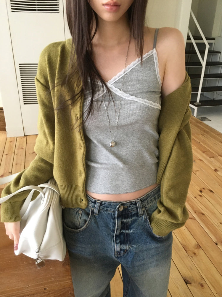 蕾絲邊可調節細節背心