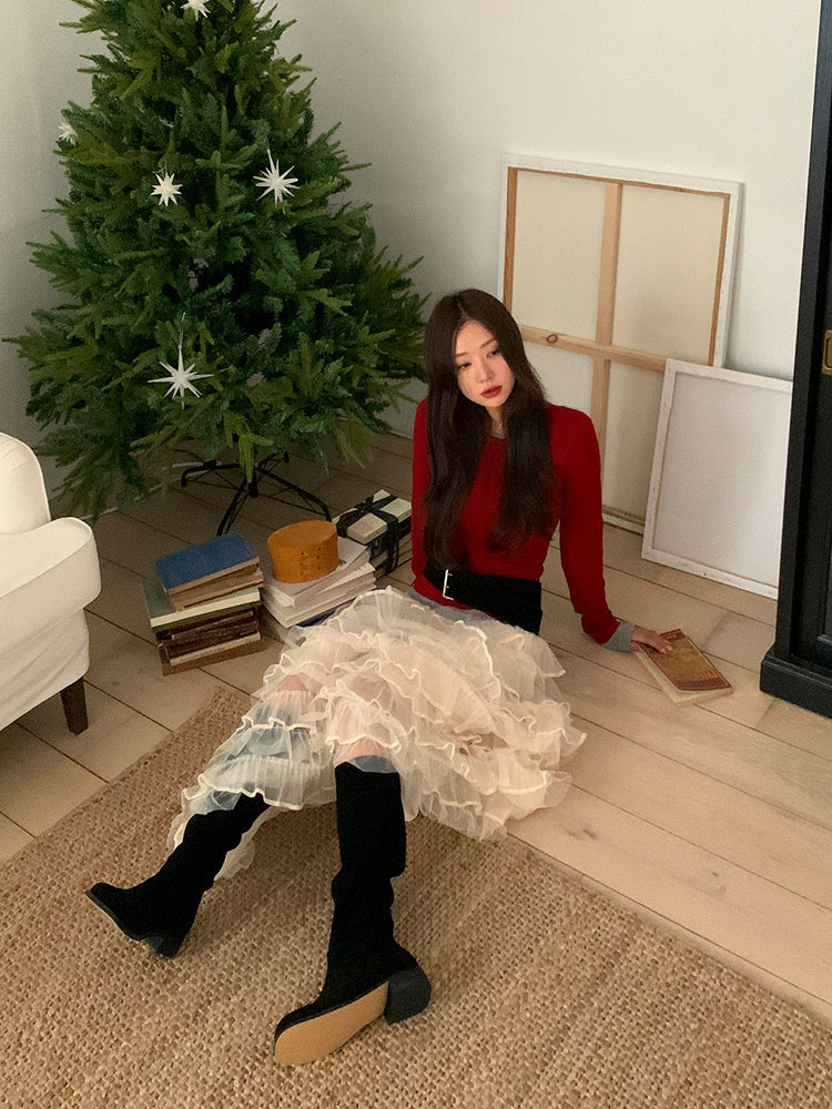 極美透紗蛋糕層次感及踝裙
