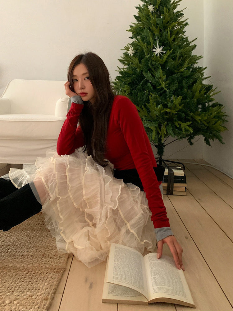 極美透紗蛋糕層次感及踝裙