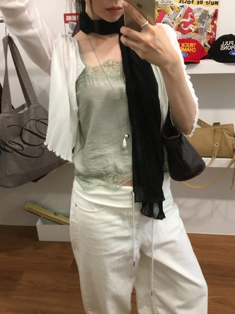 春季美色花邊細節排鈕外套