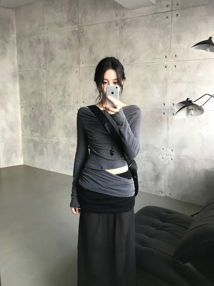 美肩側露腰細節上衣