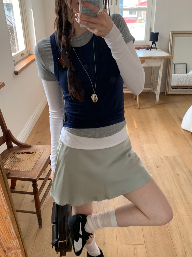 撞色層次感假兩件上衣