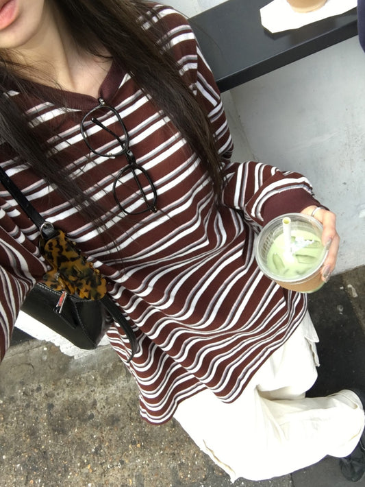 美色撞色條紋寬鬆上衣