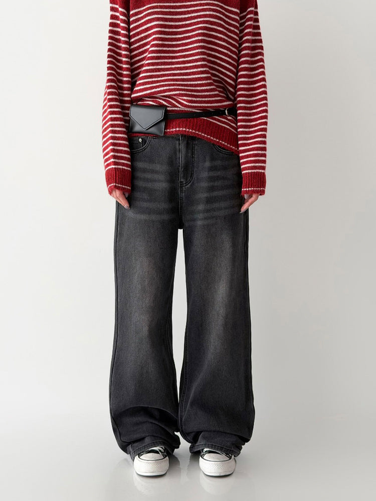 隱形橡筋腰頭直腿內刷毛牛仔褲