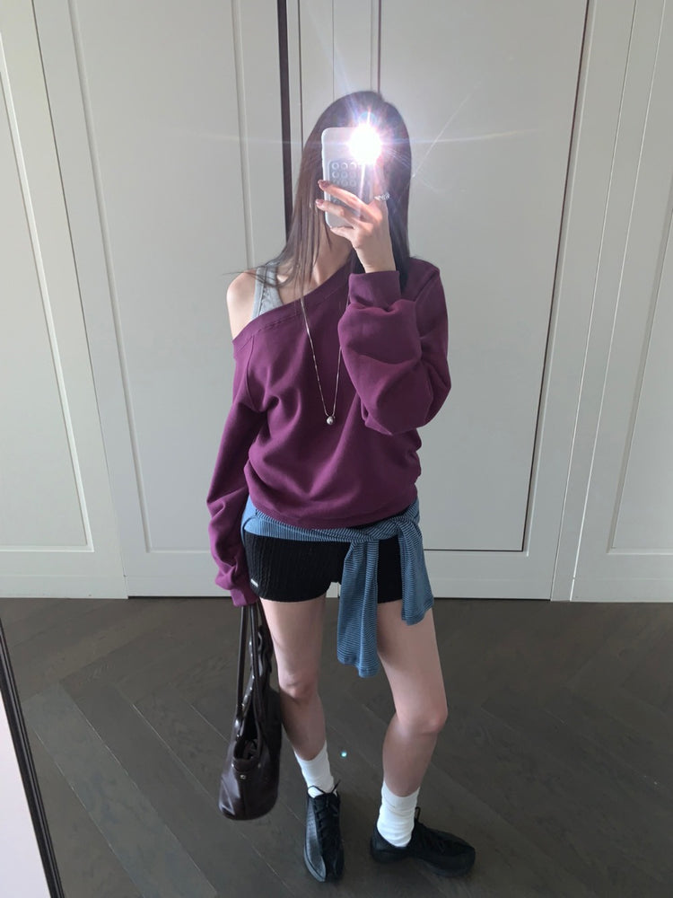 美色露肩細節衛衣