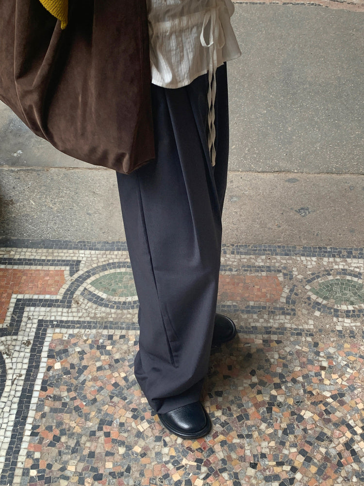 高質雙壓褶口袋細節直褲