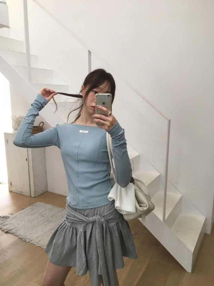 美色船領標籤骨線細節上衣