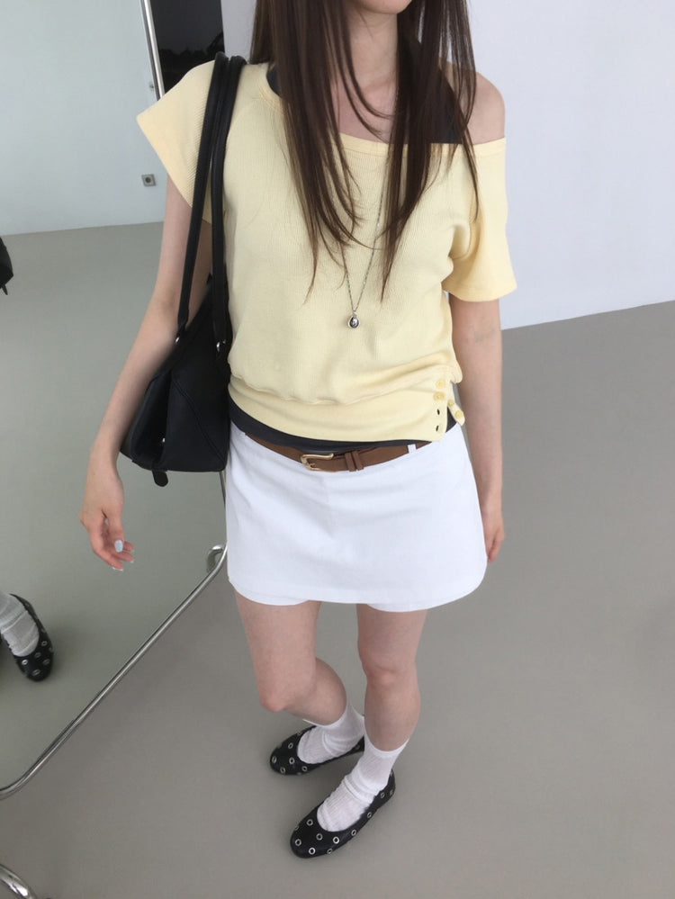S/S 美肩撞色掛脖兩件式上衣