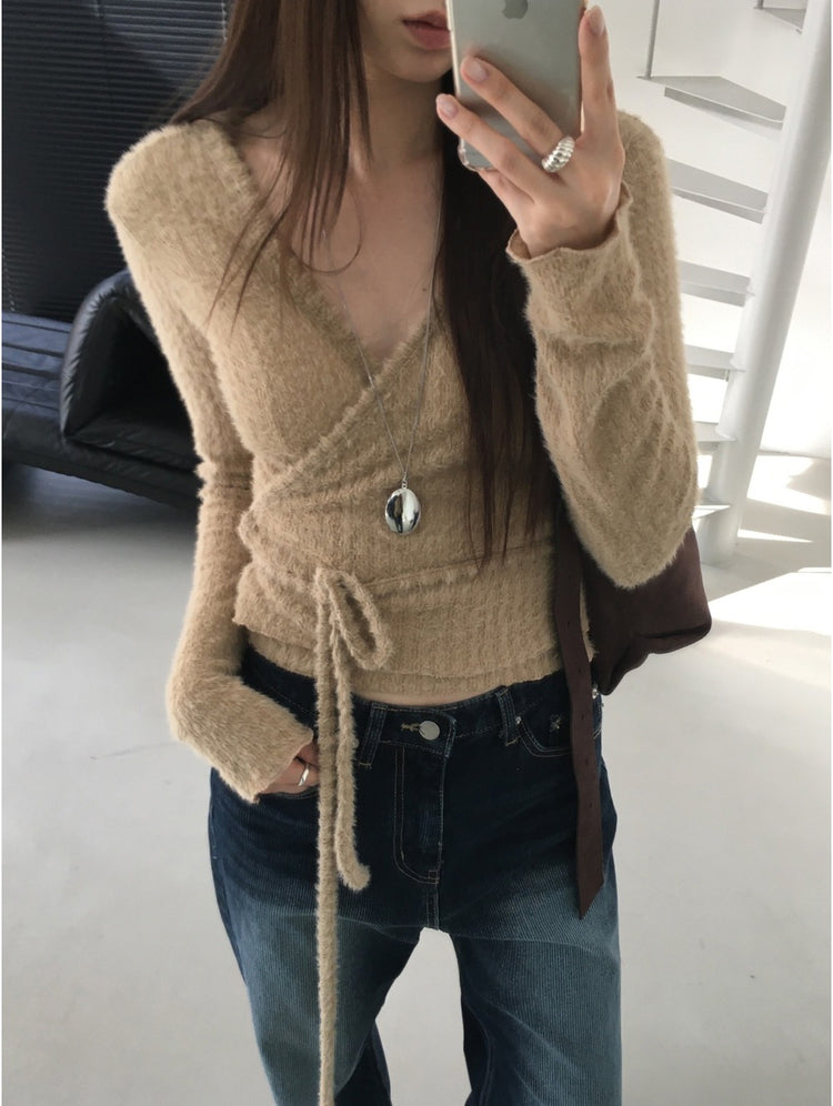 毛絨親膚綁帶細節上衣