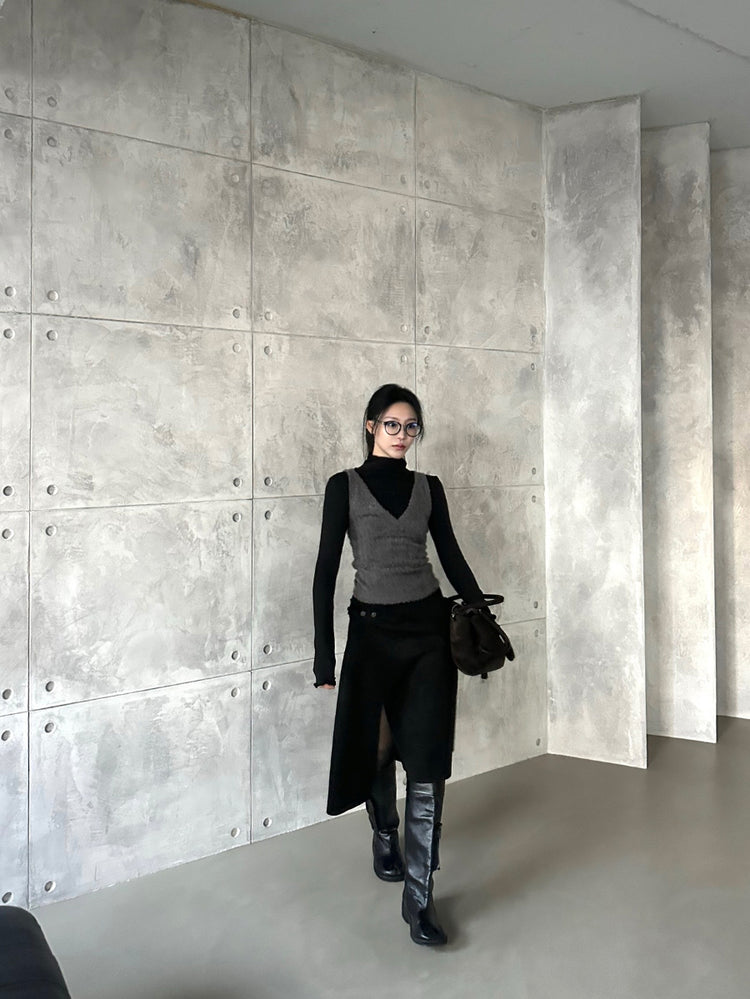 毛絨交疊細節背心