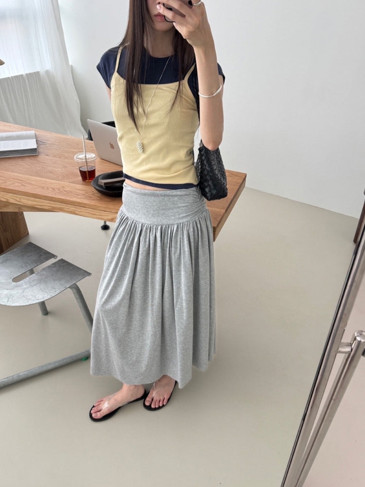 寬腰頭抓皺細節半裙