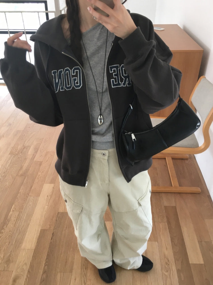 美色做舊字母連帽外套