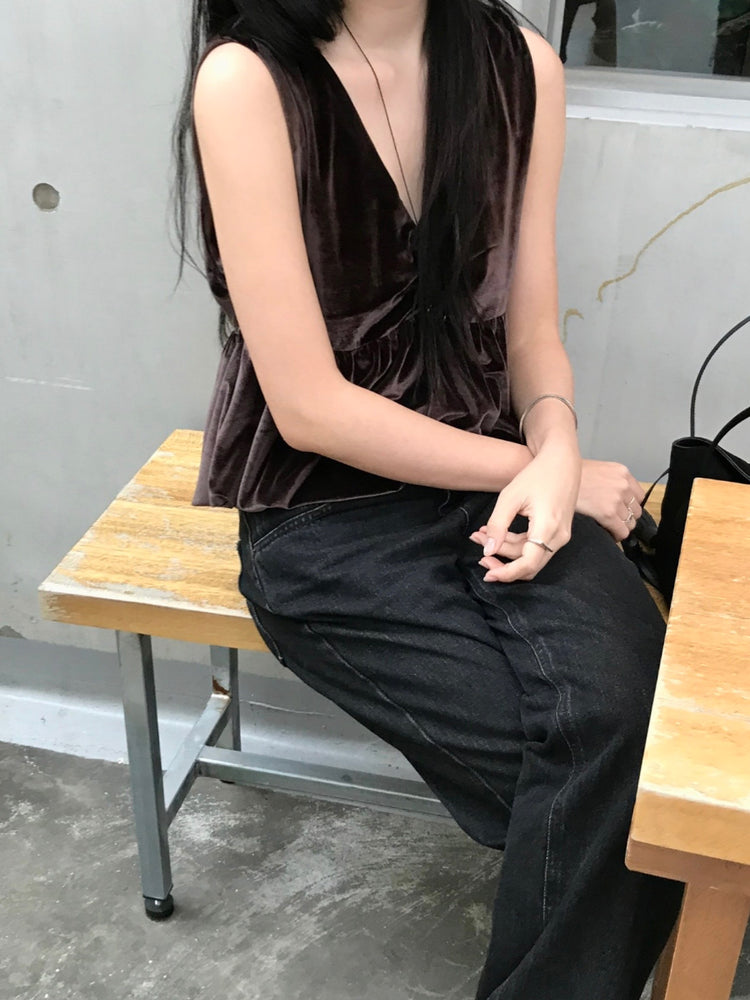 絲絨泡泡下擺背心