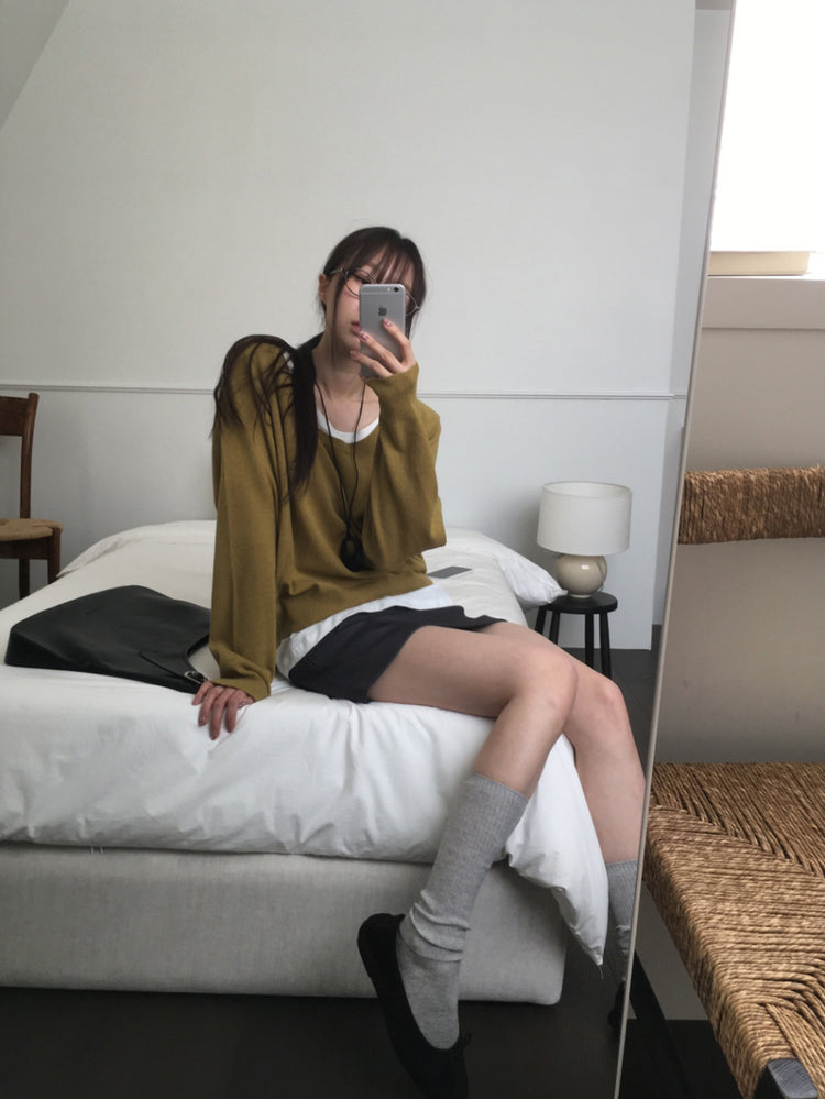 美色U領線細節針織上衣