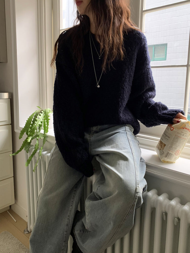 弧形側壓線廓形牛仔褲