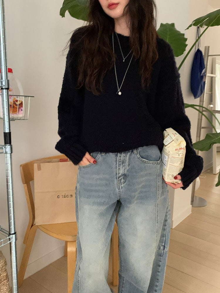 弧形側壓線廓形牛仔褲