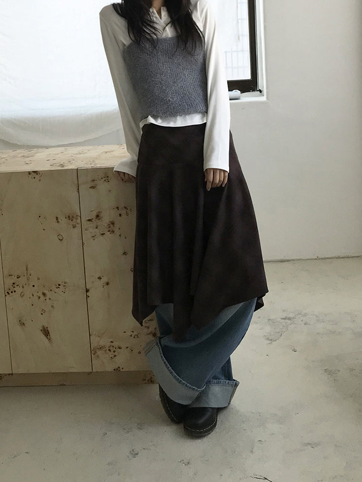 格紋不規則下擺半裙